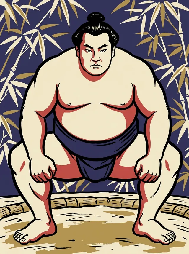 AI-generated illustration of a representative sumo wrestler. Not a photograph or a likeness of Kaisei Ichiro.
