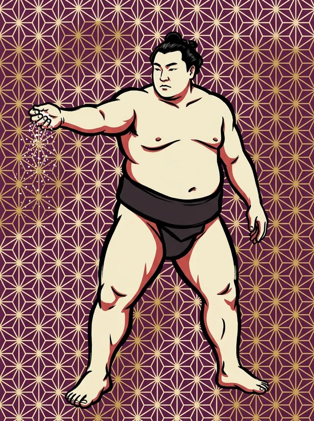 AI-generated illustration of a representative sumo wrestler. Not a photograph or a likeness of Kaishin Kikuzo.