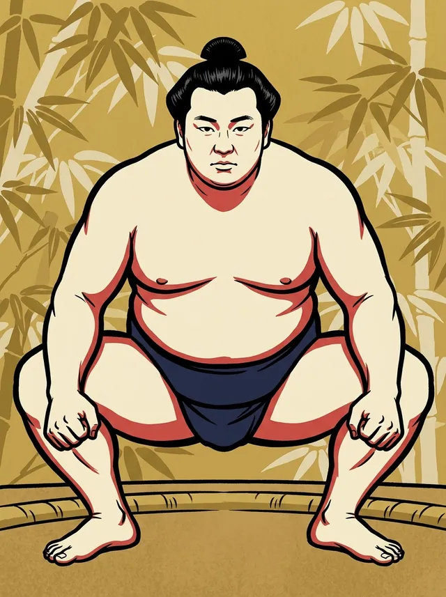 AI-generated illustration of a representative sumo wrestler. Not a photograph or a likeness of Kamikiiwa Ryuta.