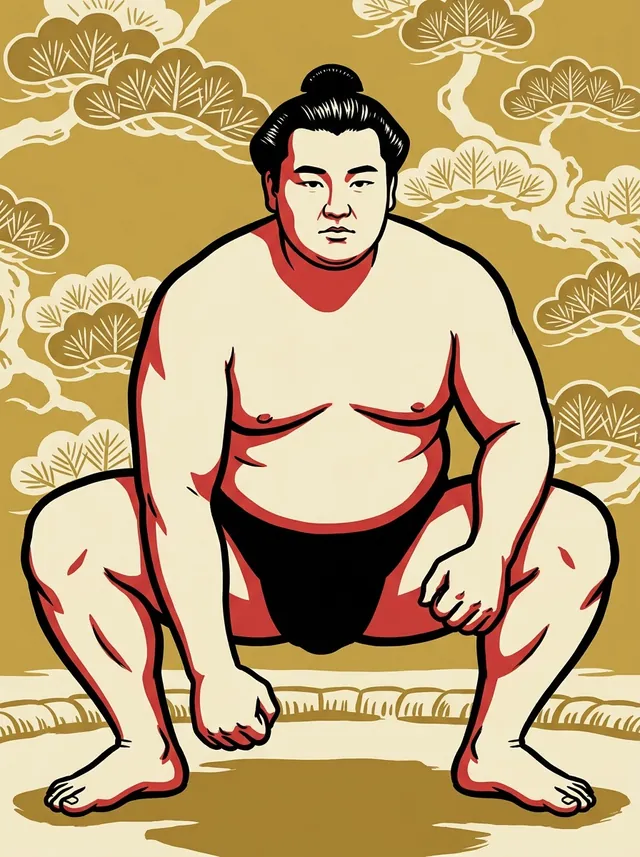AI-generated illustration of a representative sumo wrestler. Not a photograph or a likeness of Kanoyama Sunyo.