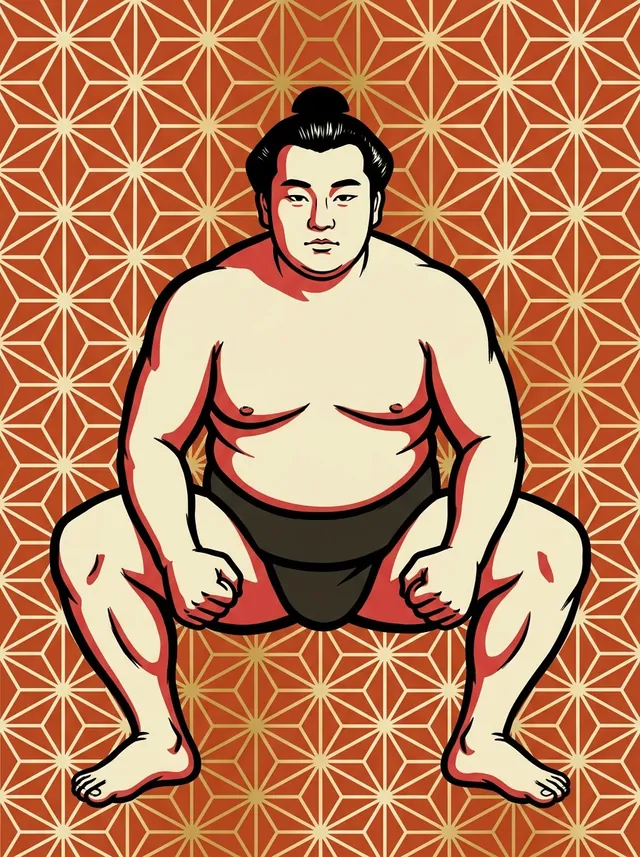 AI-generated illustration of a representative sumo wrestler. Not a photograph or a likeness of Kawamura Kosaku.