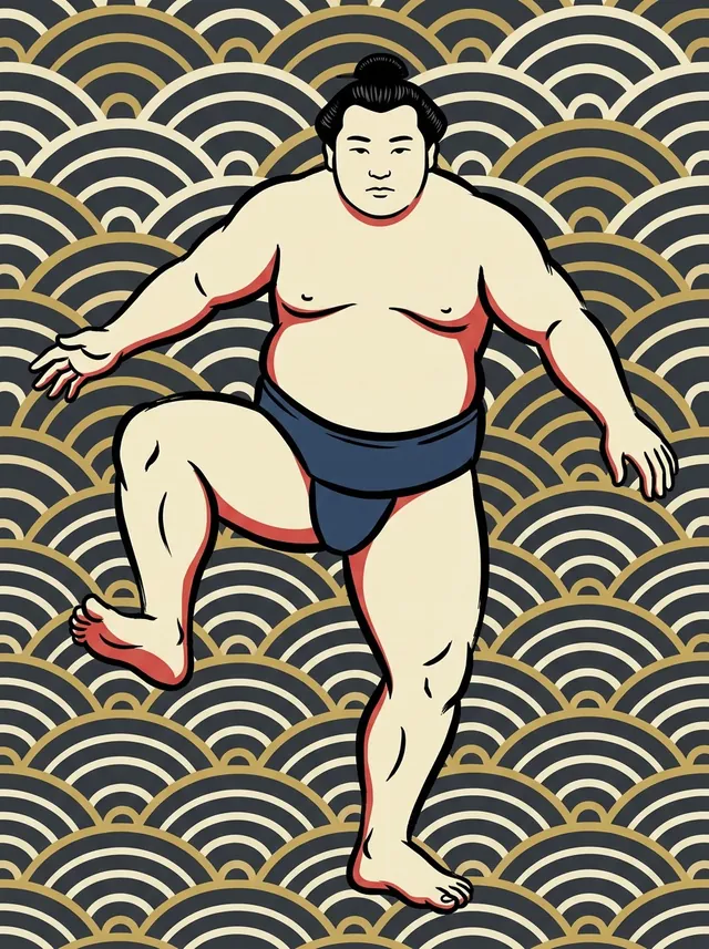 AI-generated illustration of a representative sumo wrestler. Not a photograph or a likeness of Kengo Shin.
