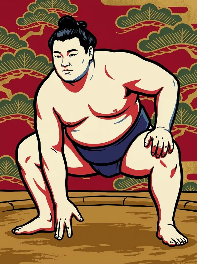AI-generated illustration of a representative sumo wrestler. Not a photograph or a likeness of Kinryuzan Jongun.