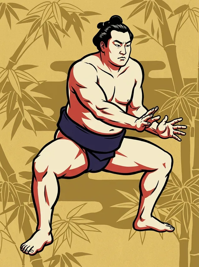 AI-generated illustration of a representative sumo wrestler. Not a photograph or a likeness of Kirishima Tetsuo.
