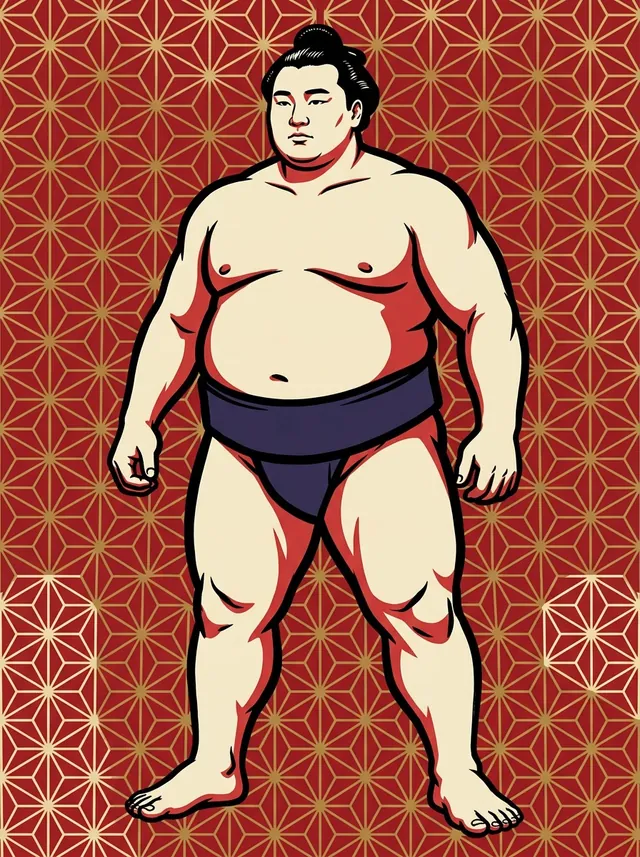 AI-generated illustration of a representative sumo wrestler. Not a photograph or a likeness of Kitaoji Oto.