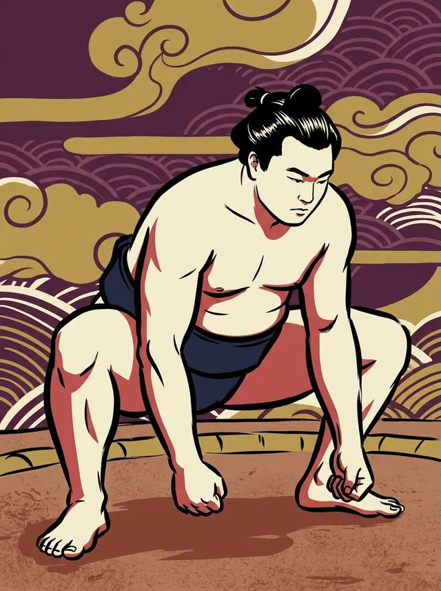 AI-generated illustration of a representative sumo wrestler. Not a photograph or a likeness of Kiyonomine Minoru.