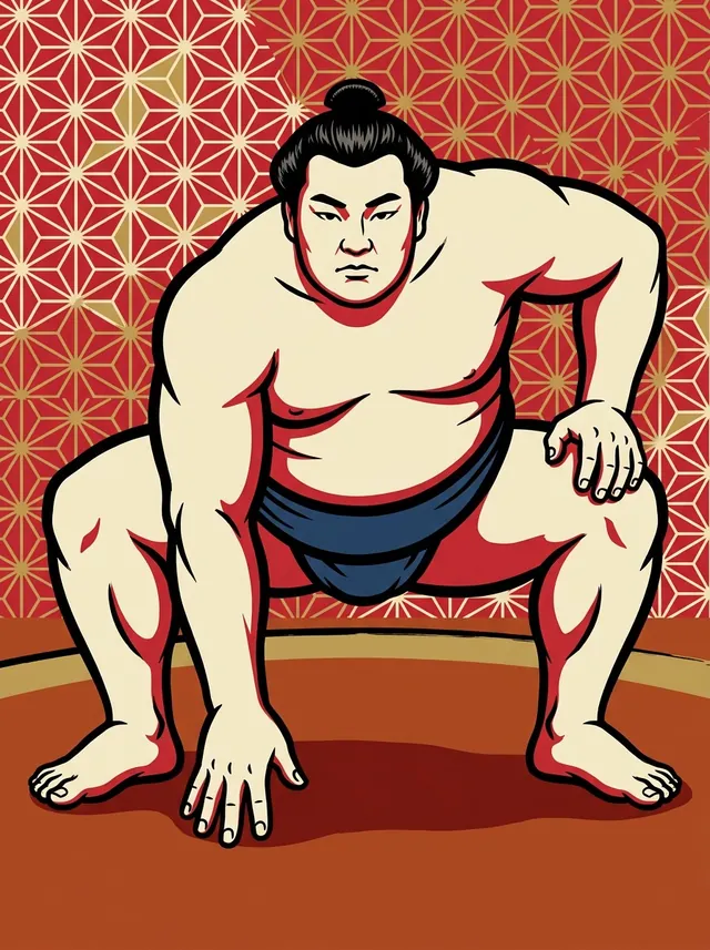 AI-generated illustration of a representative sumo wrestler. Not a photograph or a likeness of Koryu Katsuichi.
