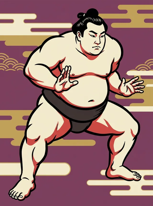 AI-generated illustration of a representative sumo wrestler. Not a photograph or a likeness of Koryu Tadaharu.