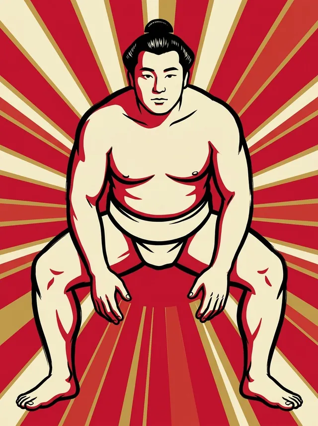 AI-generated illustration of a representative sumo wrestler. Not a photograph or a likeness of Kotoanbai Ken.