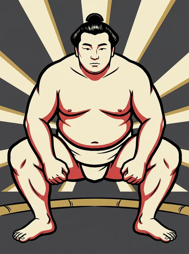 AI-generated illustration of a representative sumo wrestler. Not a photograph or a likeness of Kotonomori Takamori.