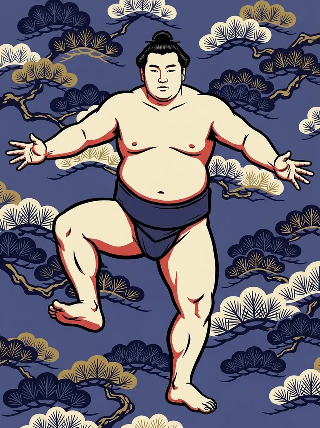 AI-generated illustration of a representative sumo wrestler. Not a photograph or a likeness of Kotoo Shuton.