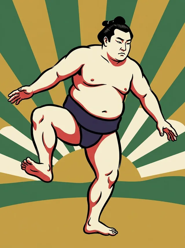 AI-generated illustration of a representative sumo wrestler. Not a photograph or a likeness of Kunimiyama.