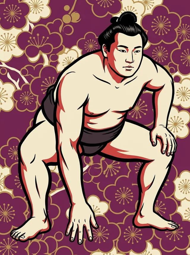AI-generated illustration of a representative sumo wrestler. Not a photograph or a likeness of Kuninofuji Kiifun.