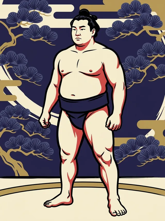 AI-generated illustration of a representative sumo wrestler. Not a photograph or a likeness of Kuninosato Toshio.
