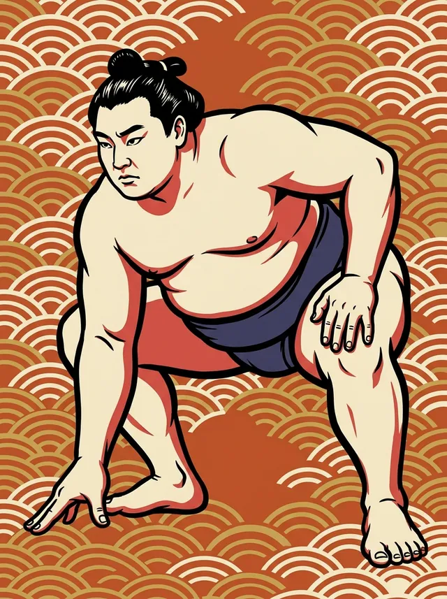 AI-generated illustration of a representative sumo wrestler. Not a photograph or a likeness of Kyokukaiyu Ren.