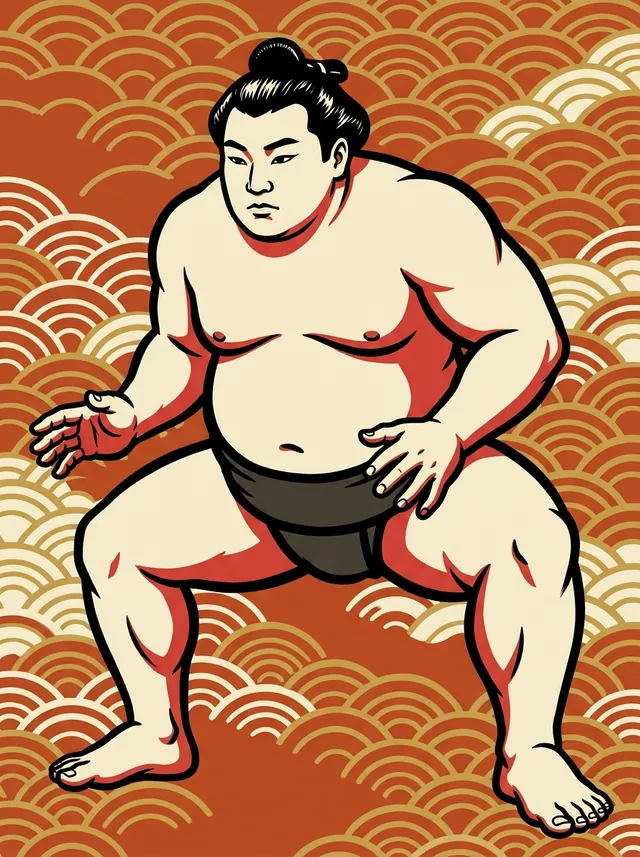 AI-generated illustration of a representative sumo wrestler. Not a photograph or a likeness of Kyokushuzan Noboru.