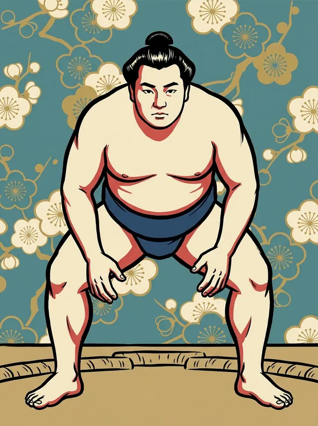 AI-generated illustration of a representative sumo wrestler. Not a photograph or a likeness of Kyoryu Yoshitsuru.