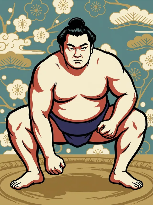 AI-generated illustration of a representative sumo wrestler. Not a photograph or a likeness of Matsuryuyama Masao.
