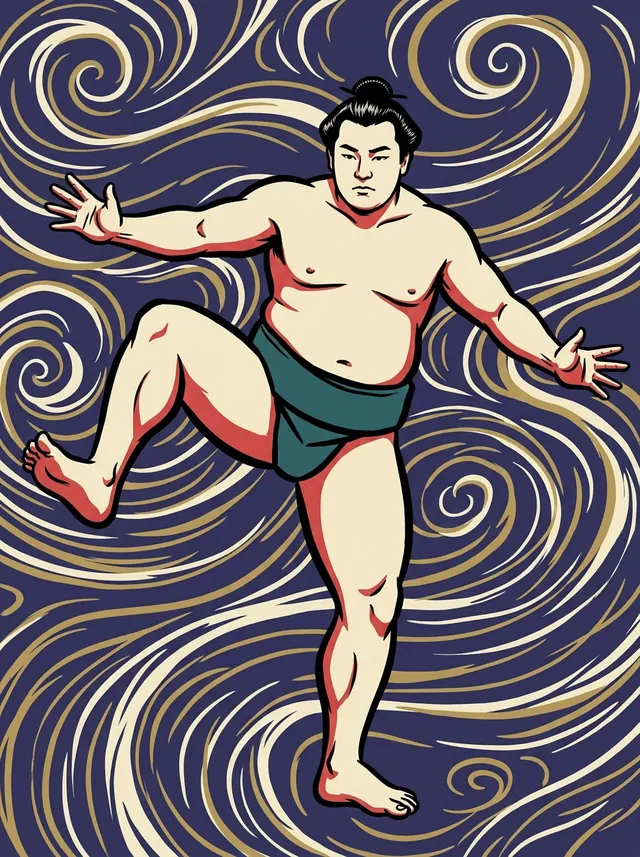 AI-generated illustration of a representative sumo wrestler. Not a photograph or a likeness of Minaminoshima Takeshi.