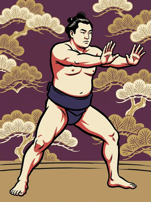 AI-generated illustration of a representative sumo wrestler. Not a photograph or a likeness of Minaminoshima Isamu.