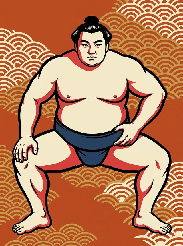 AI-generated illustration of a representative sumo wrestler. Not a photograph or a likeness of Mitoryu Takayuki.