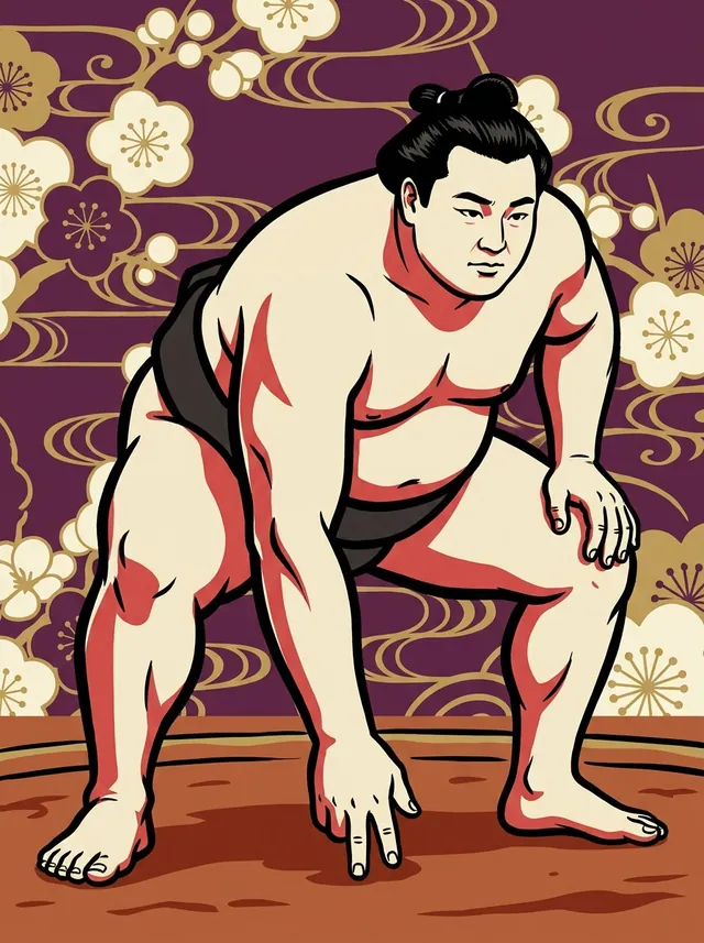 AI-generated illustration of a representative sumo wrestler. Not a photograph or a likeness of Musashikuni Mamu.