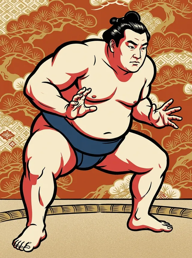AI-generated illustration of a representative sumo wrestler. Not a photograph or a likeness of Nankairyu Taro.
