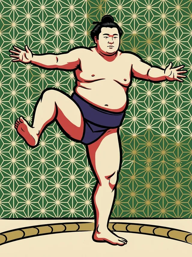 AI-generated illustration of a representative sumo wrestler. Not a photograph or a likeness of Narushio.