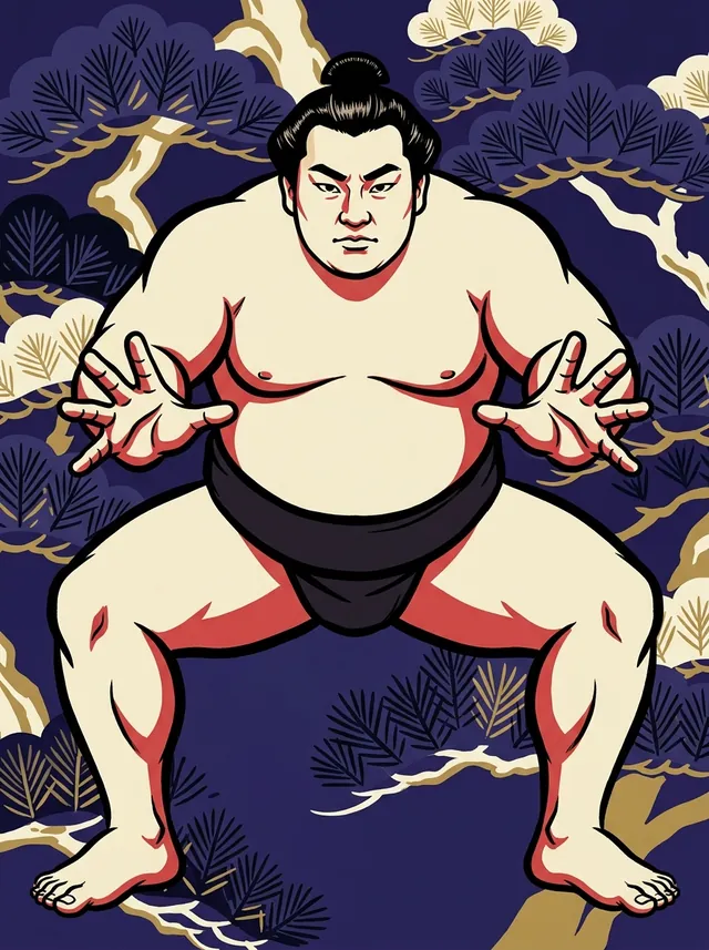 AI-generated illustration of a representative sumo wrestler. Not a photograph or a likeness of Onokatsu Kazuhiro.