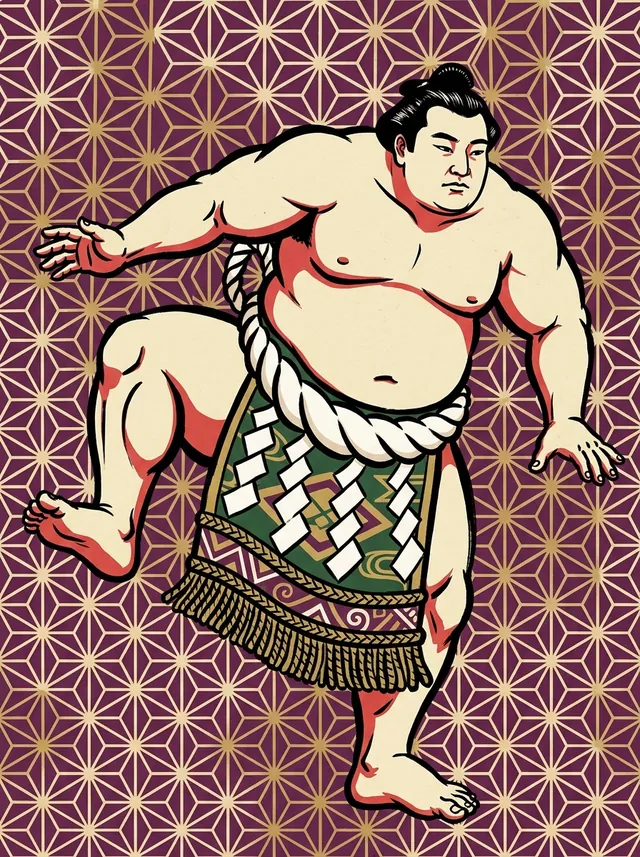 AI-generated illustration of a representative sumo wrestler. Not a photograph or a likeness of Onosato Daiki.