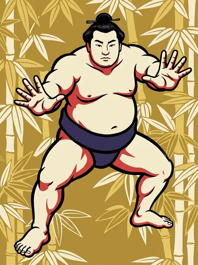 AI-generated illustration of a representative sumo wrestler. Not a photograph or a likeness of Oshoma Degi.