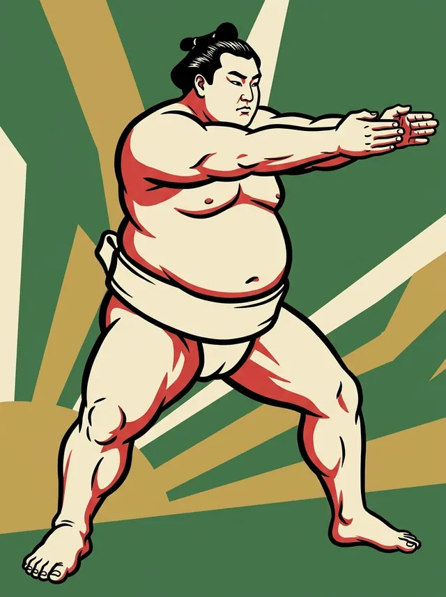 AI-generated illustration of a representative sumo wrestler. Not a photograph or a likeness of Osunaarashi Kintaro.