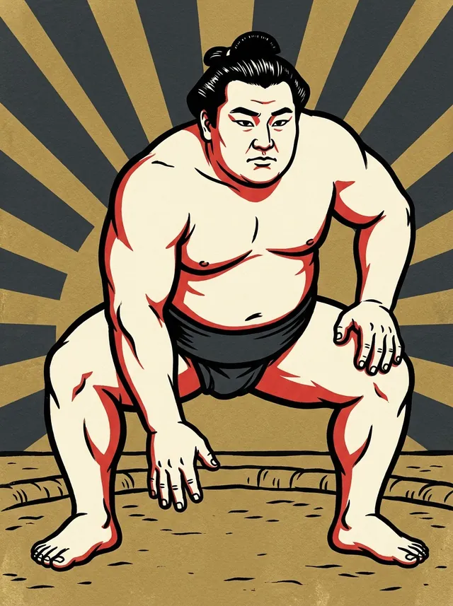 AI-generated illustration of a representative sumo wrestler. Not a photograph or a likeness of Ozora Hiroshi.