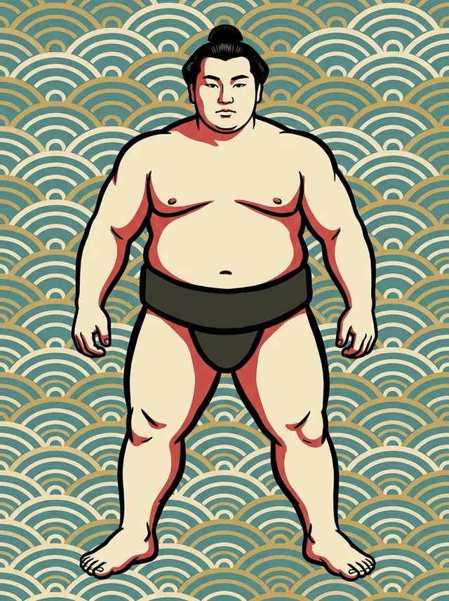 AI-generated illustration of a representative sumo wrestler. Not a photograph or a likeness of Kashiwado Risuke.