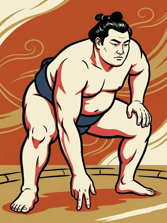 AI-generated illustration of a representative sumo wrestler. Not a photograph or a likeness of Sendagawa Kichizo.