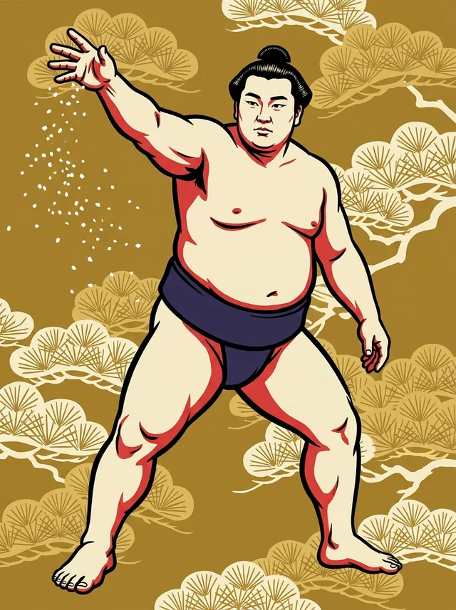 AI-generated illustration of a representative sumo wrestler. Not a photograph or a likeness of Genjiyama Tsunagoro.
