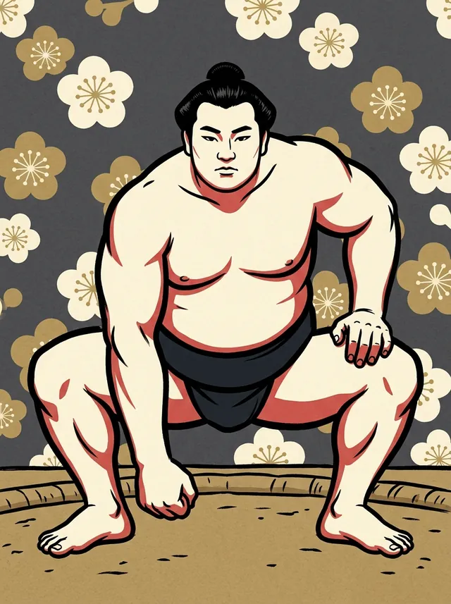 AI-generated illustration of a representative sumo wrestler. Not a photograph or a likeness of Yotsugamine Tokichi.