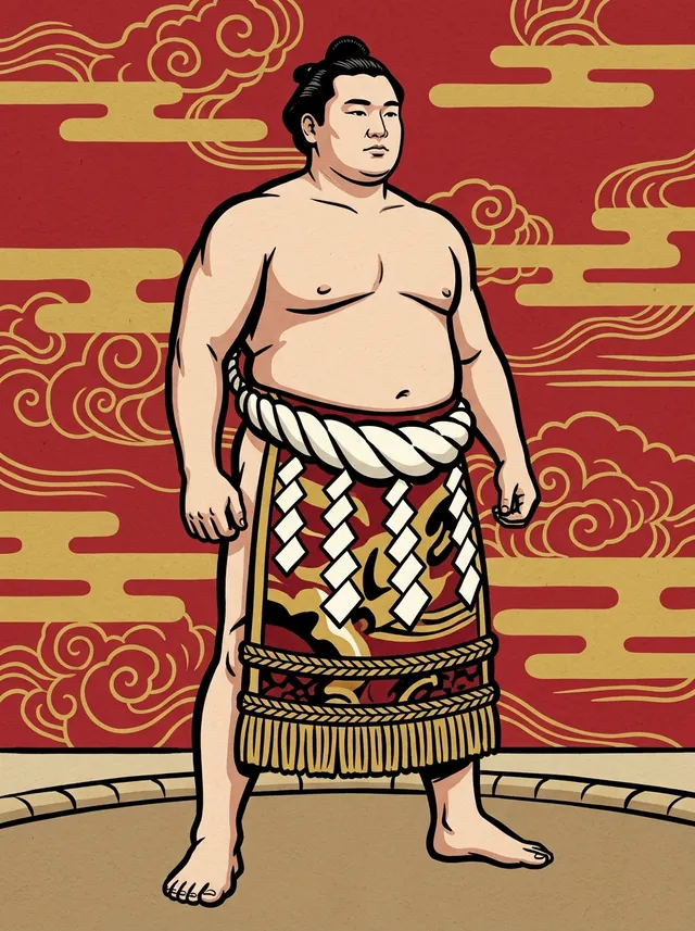AI-generated illustration of a representative sumo wrestler. Not a photograph or a likeness of Onomatsu Midorinosuke.