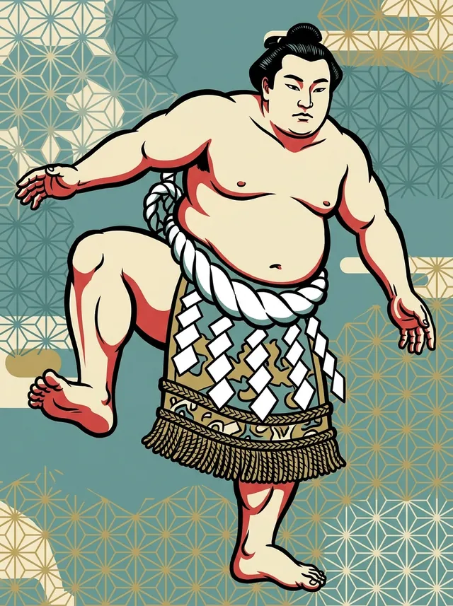 AI-generated illustration of a representative sumo wrestler. Not a photograph or a likeness of Inazuma Raigoro.
