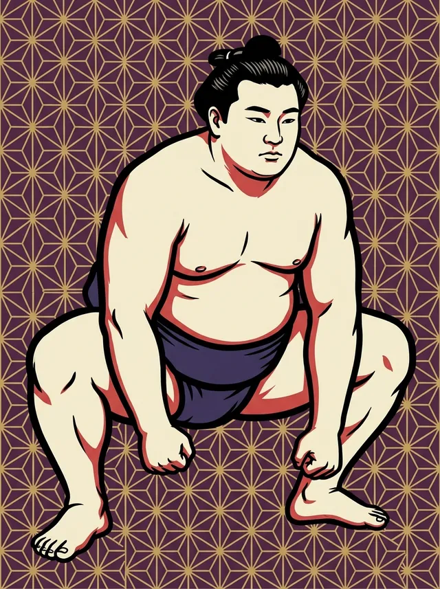 AI-generated illustration of a representative sumo wrestler. Not a photograph or a likeness of Hiodoshi Rikiya.