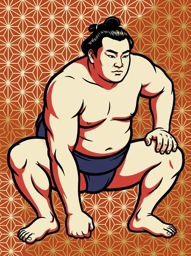 AI-generated illustration of a representative sumo wrestler. Not a photograph or a likeness of Takekuma Bunemon.