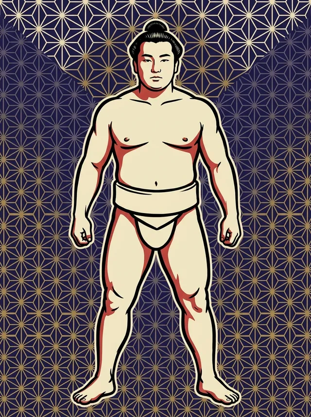 AI-generated illustration of a representative sumo wrestler. Not a photograph or a likeness of Tsurugizan Taniemon.