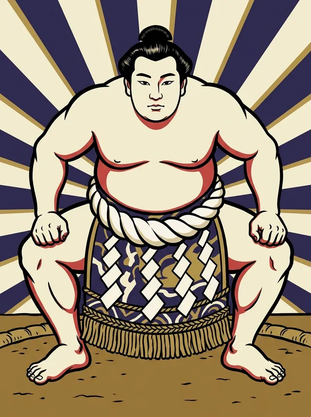 AI-generated illustration of a representative sumo wrestler. Not a photograph or a likeness of Shiranui Nagiemon.