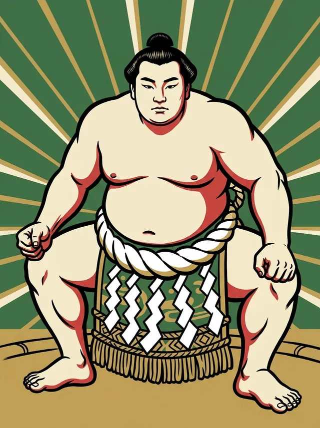 AI-generated illustration of a representative sumo wrestler. Not a photograph or a likeness of Hidenoyama Raigoro.