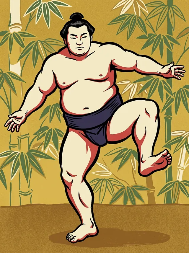 AI-generated illustration of a representative sumo wrestler. Not a photograph or a likeness of Iozan Moriemon.