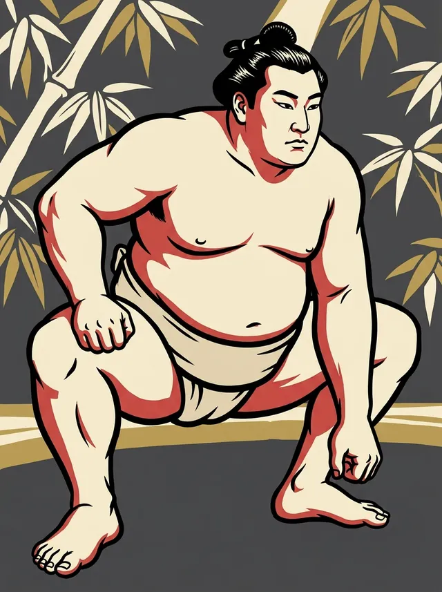 AI-generated illustration of a representative sumo wrestler. Not a photograph or a likeness of Sakaigawa Namiemon.