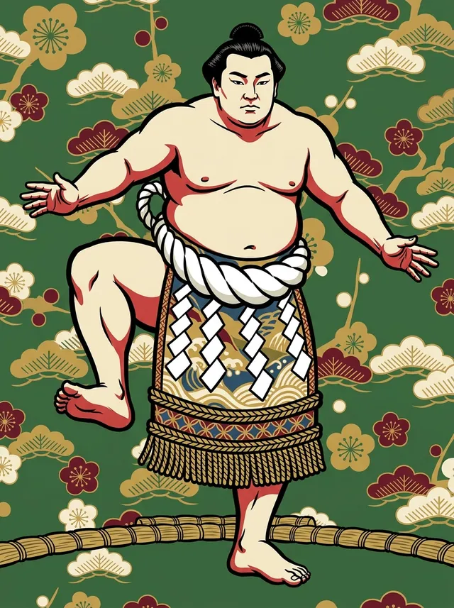 AI-generated illustration of a representative sumo wrestler. Not a photograph or a likeness of Sakaigawa Namiemon.