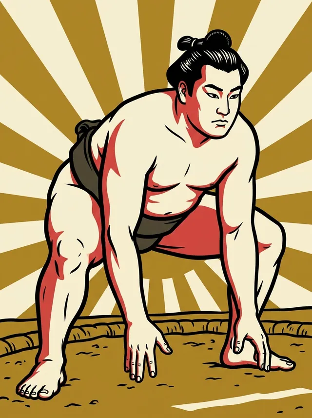 AI-generated illustration of a representative sumo wrestler. Not a photograph or a likeness of Asahidake Tsurunosuke.