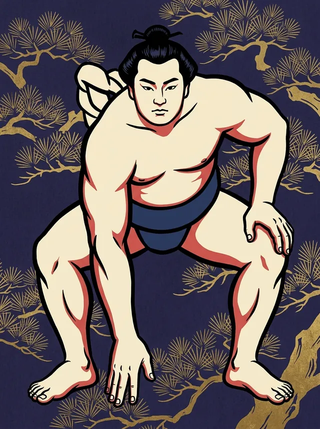 AI-generated illustration of a representative sumo wrestler. Not a photograph or a likeness of Zogabana Heisuke.