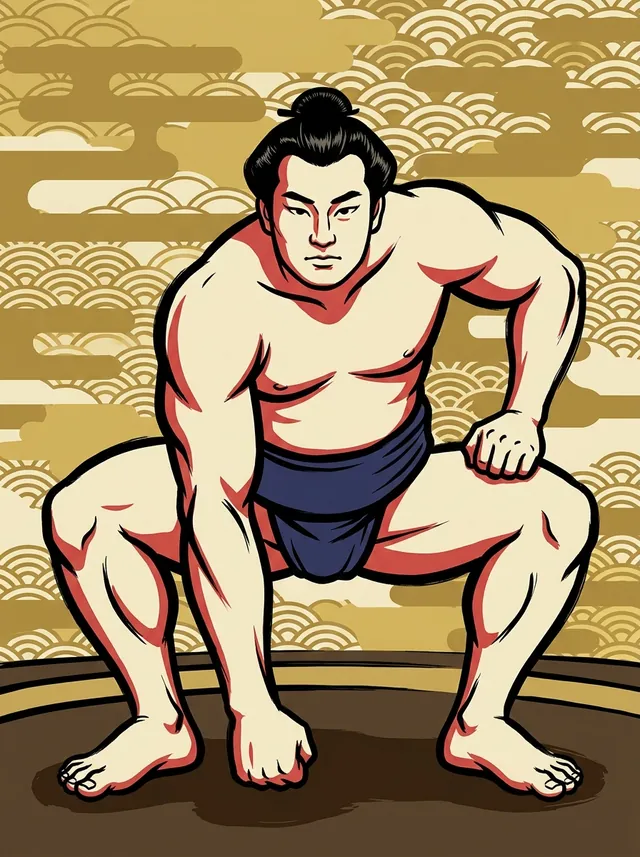 AI-generated illustration of a representative sumo wrestler. Not a photograph or a likeness of Ayasegawa Sanzaemon.